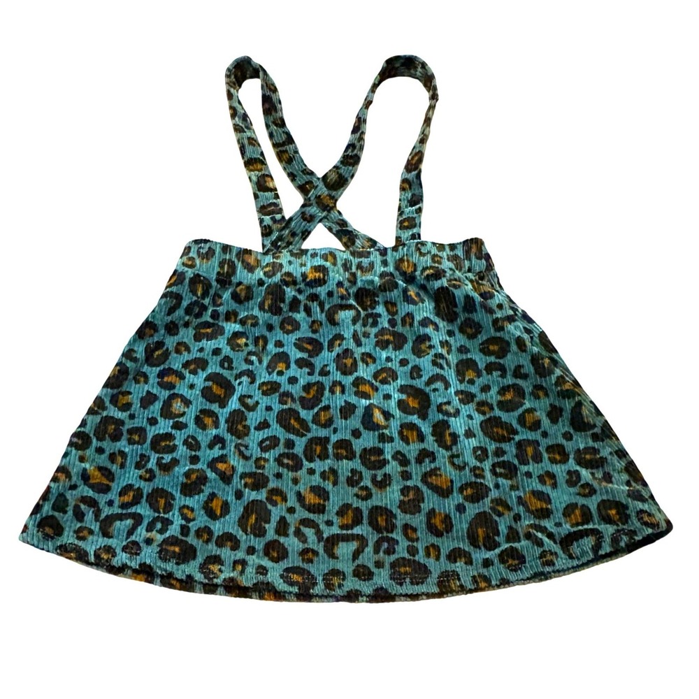 Art Class Suspender Skirt Kid 5T Teal Leopard Print Excellent Corduroy Zip Front